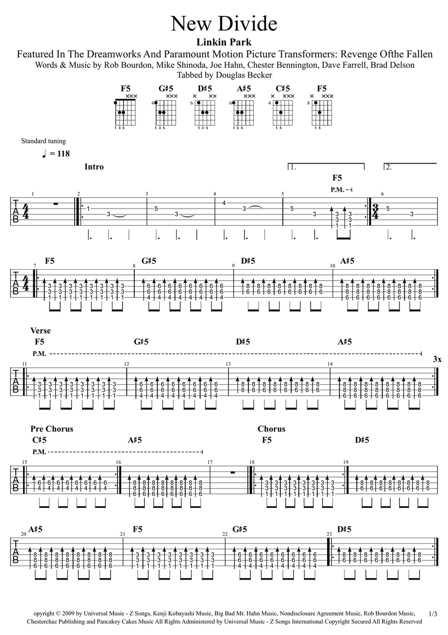 New Divide New Divide Acoustic Guitar scores gallery preview page 1
