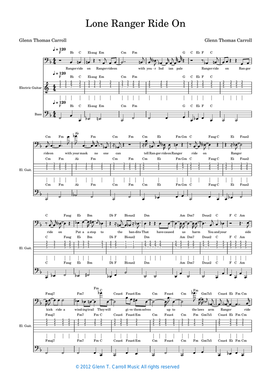 Lone Ranger Ride On Lone Ranger Ride On Electric Guitar scores gallery preview page 1