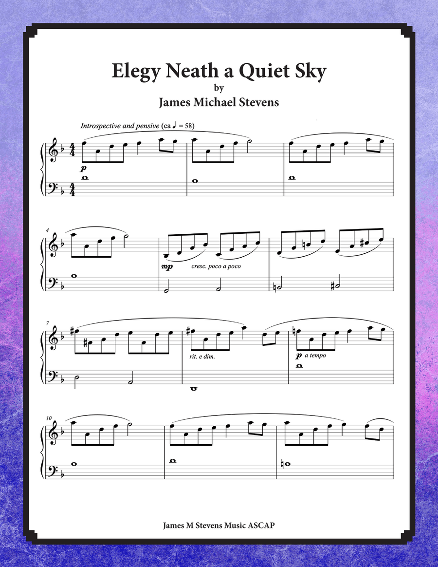 Elegy Neath a Quiet Sky Elegy Neath a Quiet Sky Piano Solo scores gallery preview page 1