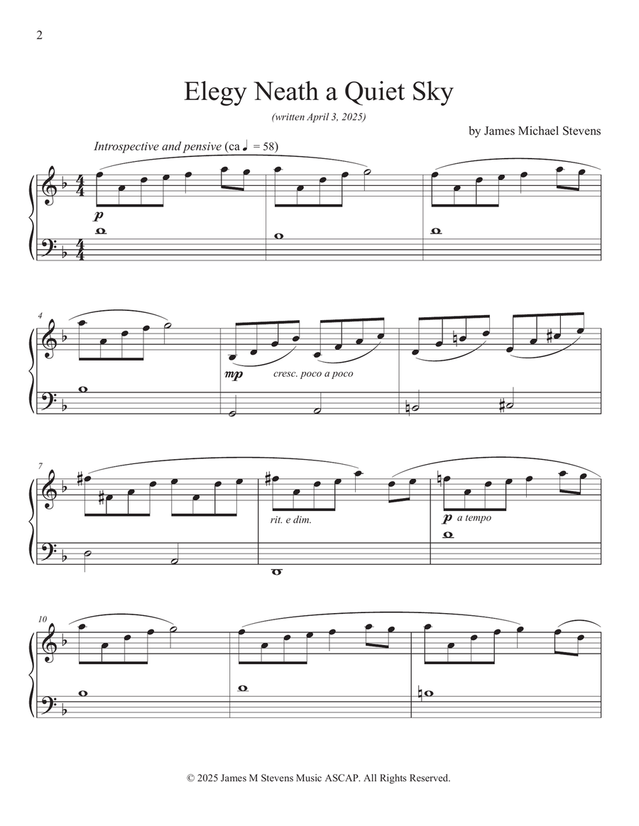 Elegy Neath a Quiet Sky Elegy Neath a Quiet Sky Piano Solo scores gallery preview page 2