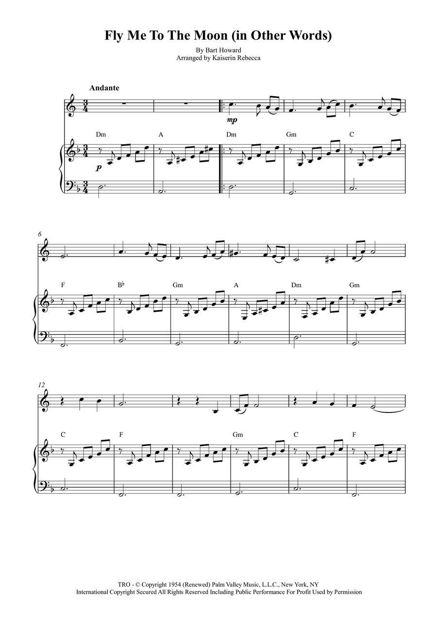 Fly Me To The Moon (In Other Words) Piano scores gallery preview page 1