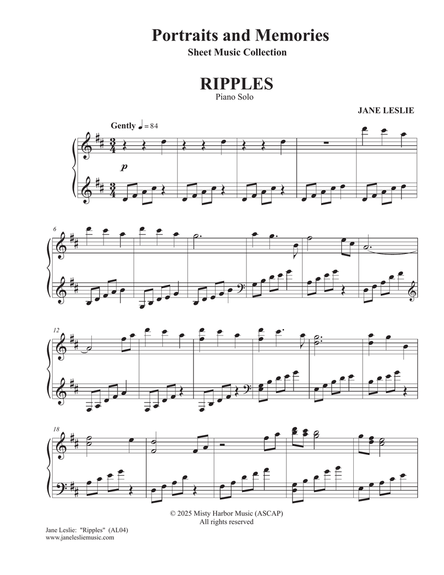 PORTRAITS AND MEMORIES - Piano Sheet Music Collection - by Jane Leslie Piano Solo scores gallery preview page 1