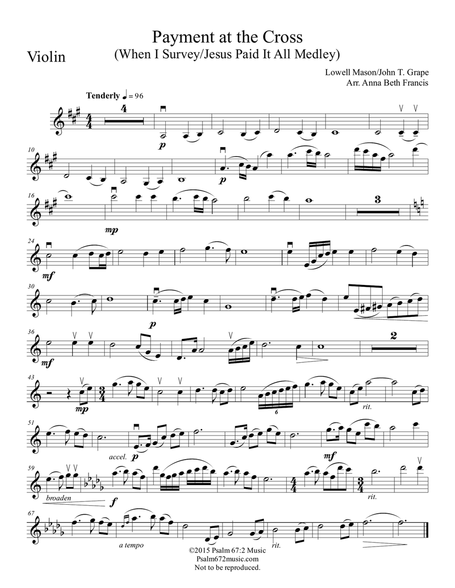 Payment at the Cross Medley (When I Survey/ Jesus Paid it All) Violin Solo scores gallery preview page 1