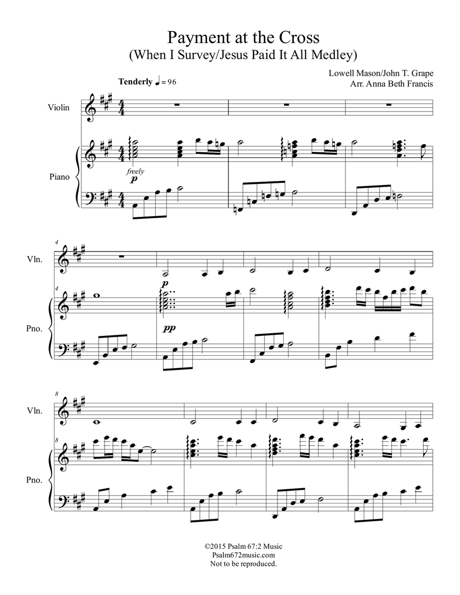 Payment at the Cross Medley (When I Survey/ Jesus Paid it All) Violin Solo scores gallery preview page 2