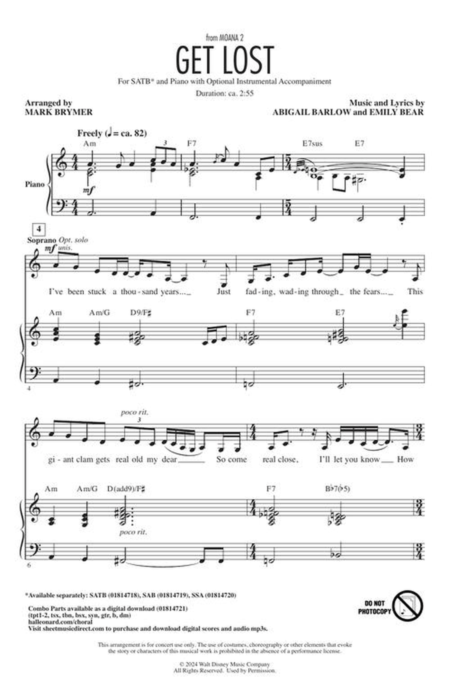 Get Lost Get Lost 4-Part scores gallery preview page 3