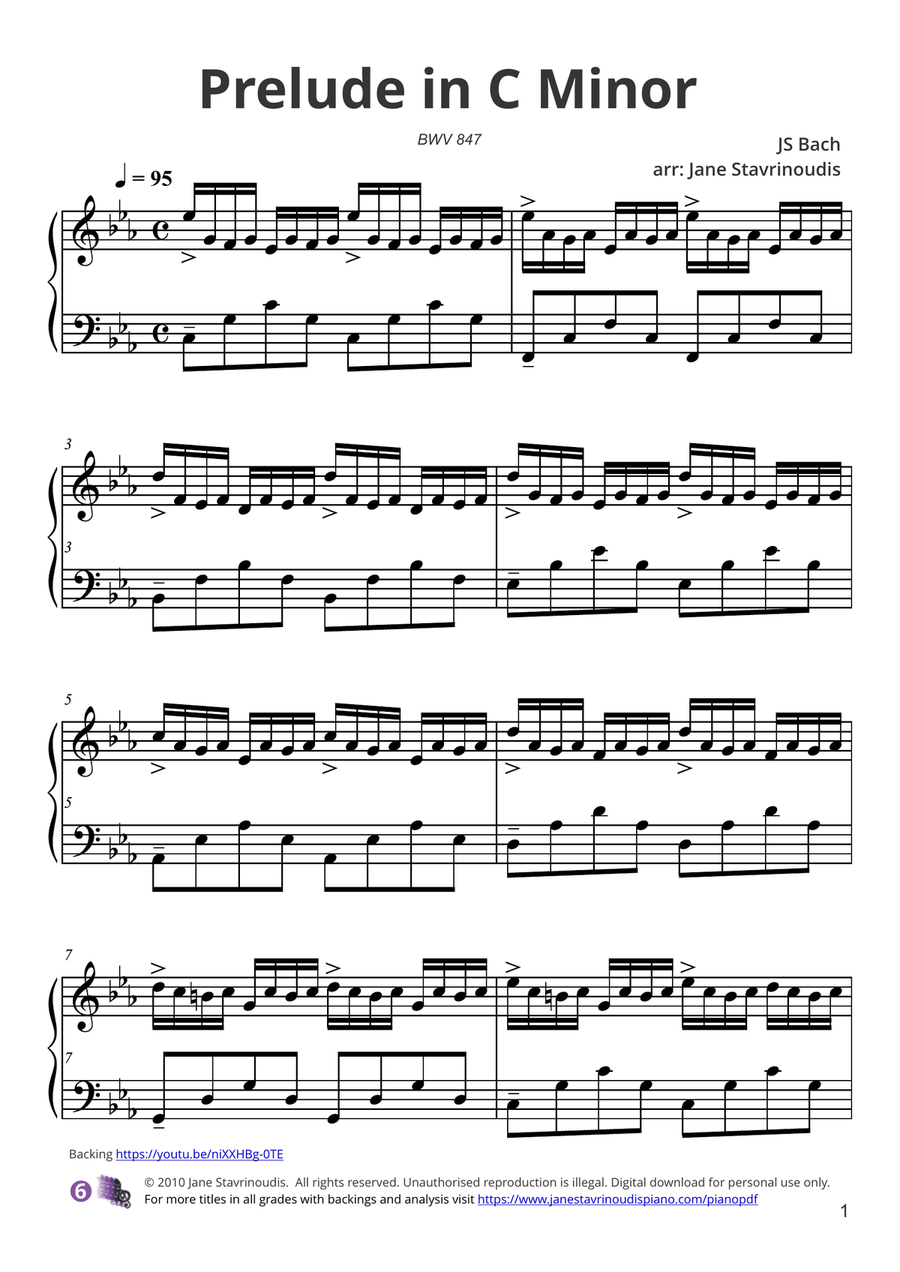 Prelude in C minor BWV 847 Piano Solo scores gallery preview page 1