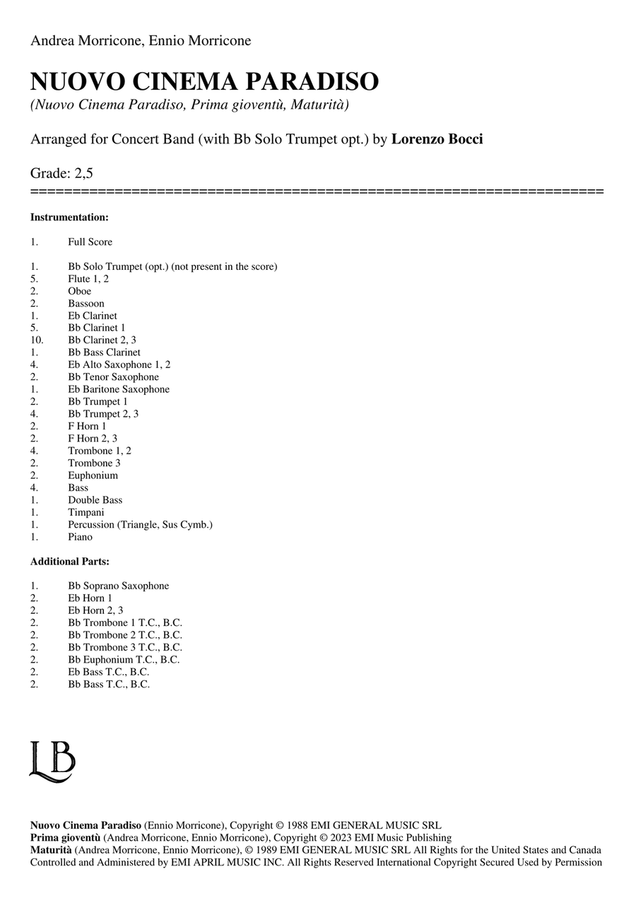 Medley: Nuovo Cinema Paradiso with Prima Gioventu and Maturity Concert Band scores gallery preview page 2