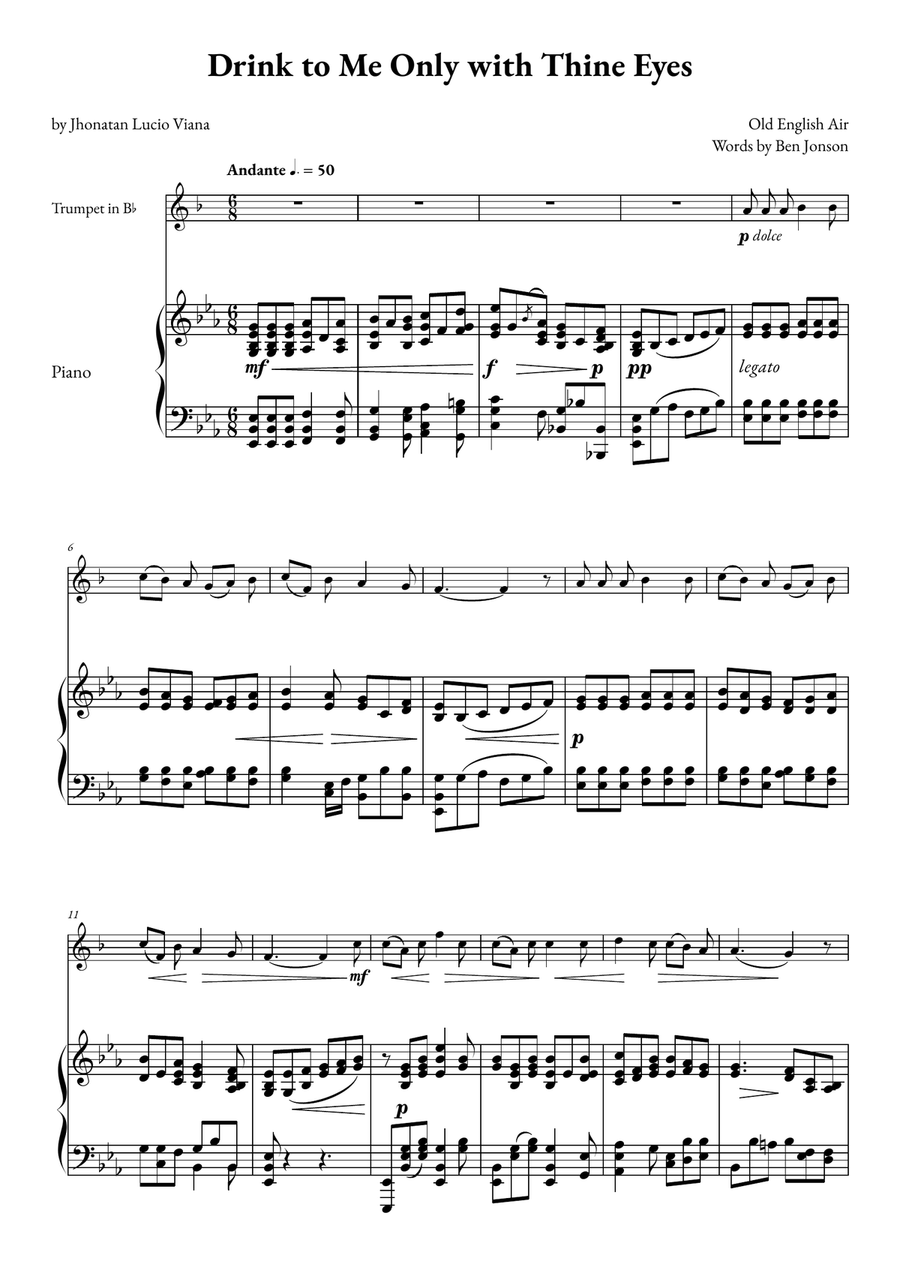 Drink to Me Only with Thine Eyes B-Flat Trumpet scores gallery preview page 1