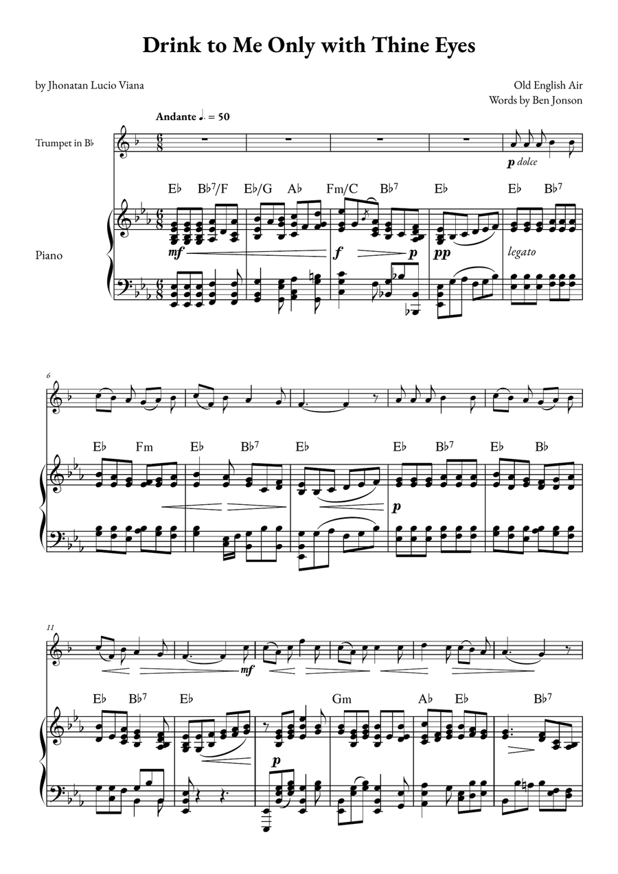 Drink to Me Only with Thine Eyes B-Flat Trumpet scores gallery preview page 1