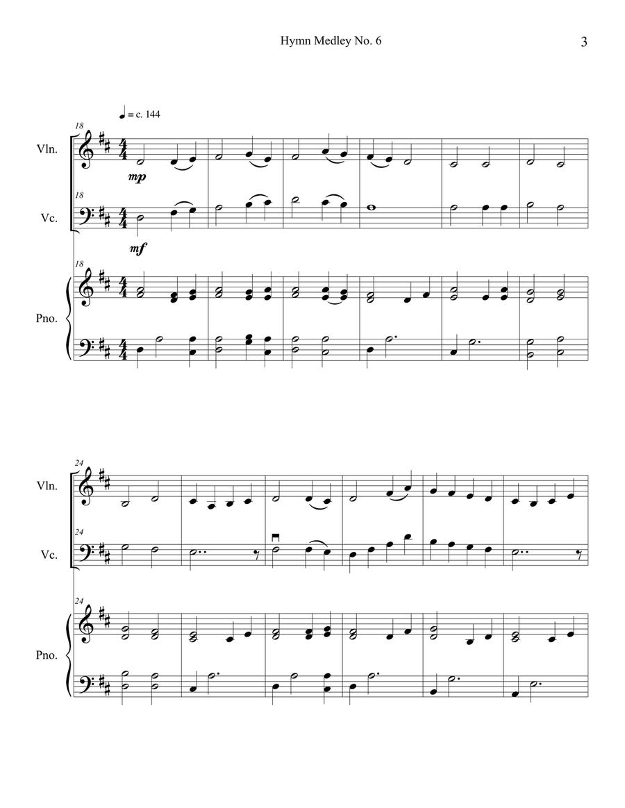 Hymn Medley No. 6 (Violin and Cello Duet with Piano Accompaniment) Piano Trio scores gallery preview page 3