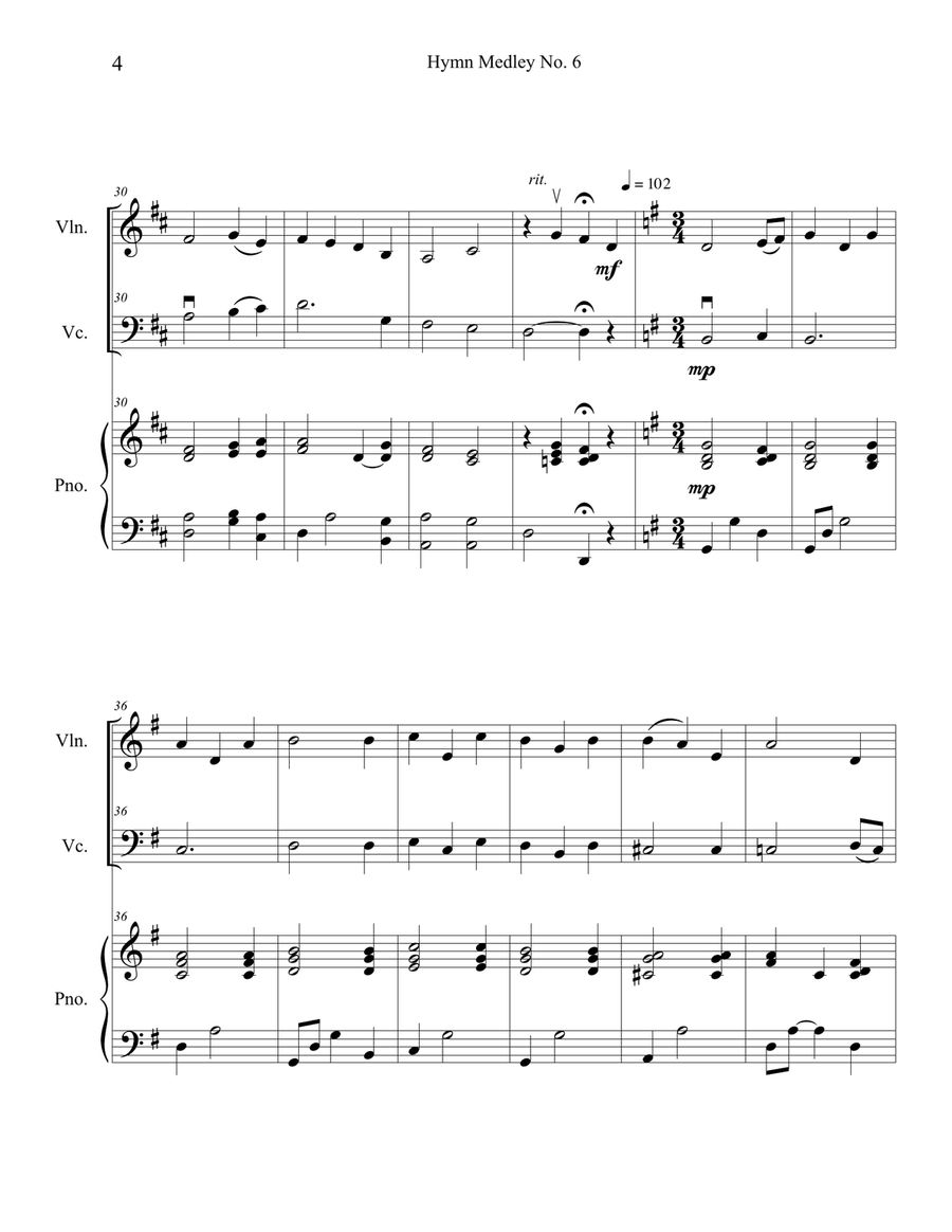 Hymn Medley No. 6 (Violin and Cello Duet with Piano Accompaniment) Piano Trio scores gallery preview page 4