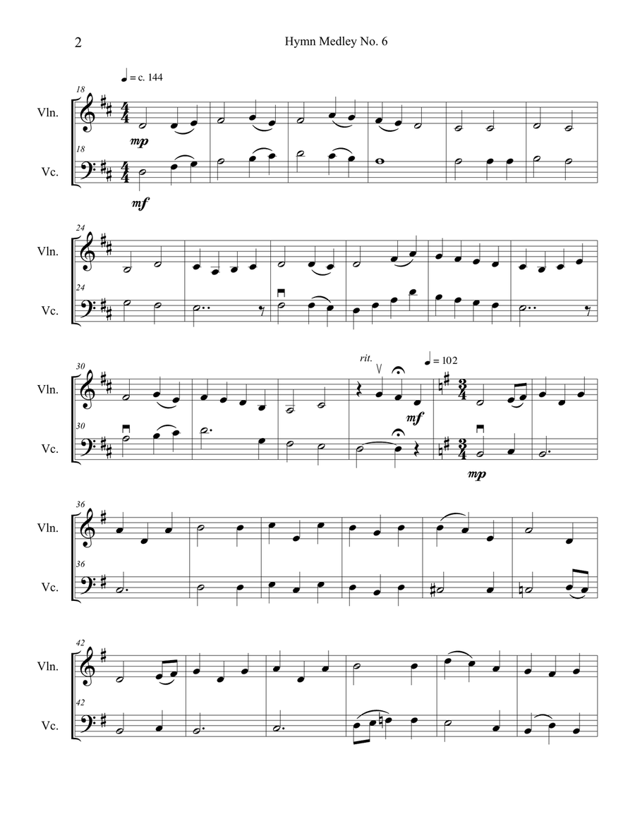 Hymn Medley No. 6 (Violin and Cello Duet) String Duet scores gallery preview page 2