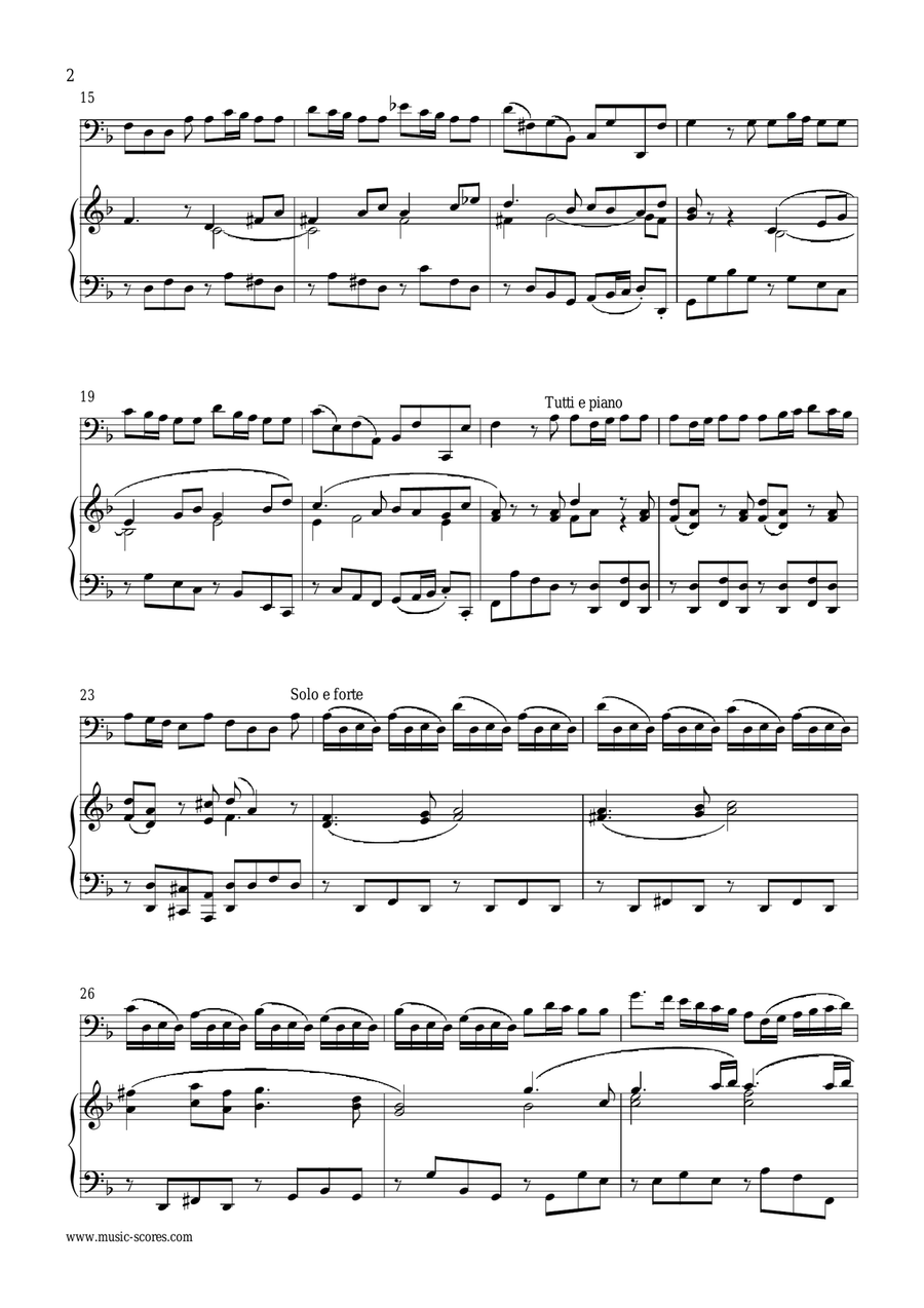Vivaldi: 1st Movement of Violin Concerto in A minor: Op.3, No.6: Cello and Piano Piano Trio scores gallery preview page 2