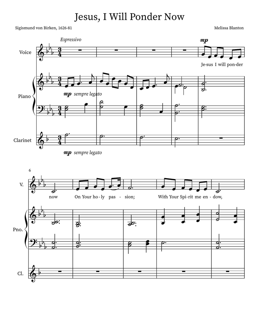 Jesus I Will Ponder Now * Solo or Unison Choir with Clarinet Unison Choir scores gallery preview page 1