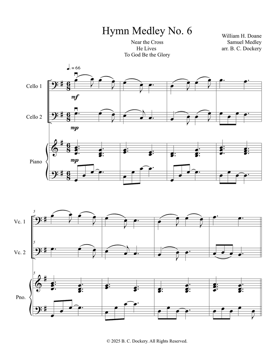 Hymn Medley No. 6 (Cello Duet with Piano Accompaniment) String Duet scores gallery preview page 1