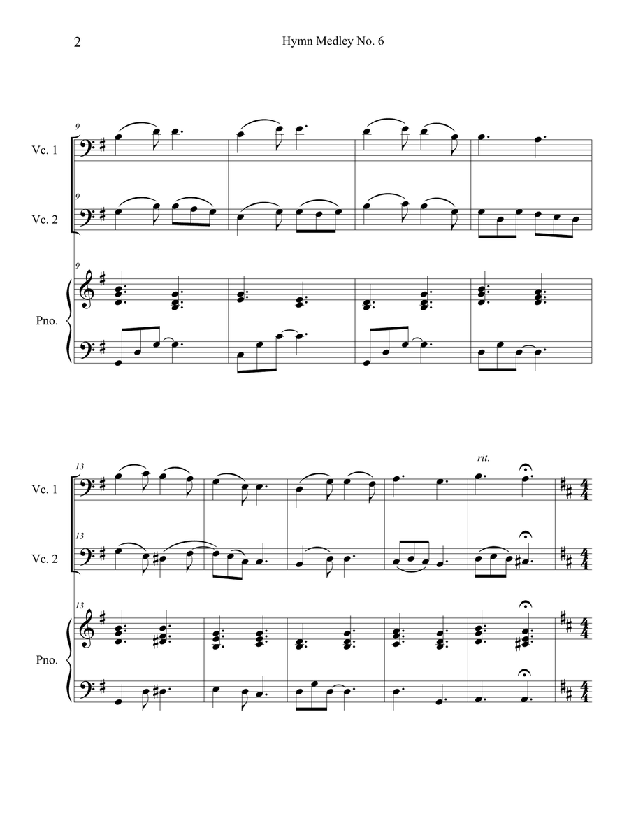Hymn Medley No. 6 (Cello Duet with Piano Accompaniment) String Duet scores gallery preview page 2
