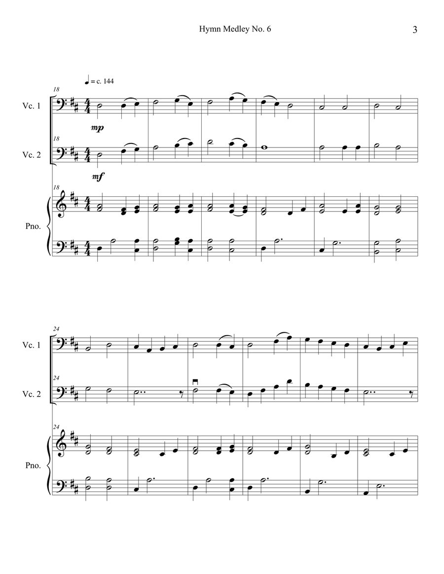 Hymn Medley No. 6 (Cello Duet with Piano Accompaniment) String Duet scores gallery preview page 3