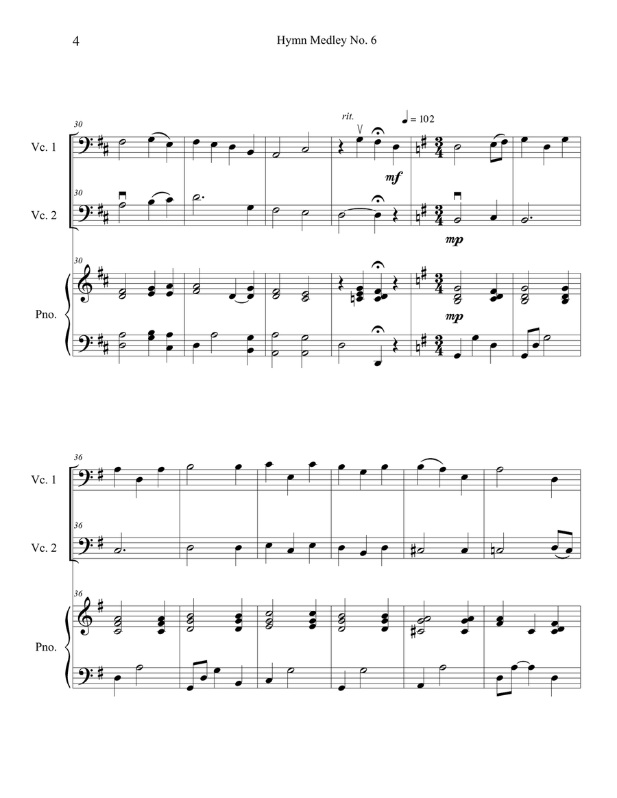 Hymn Medley No. 6 (Cello Duet with Piano Accompaniment) String Duet scores gallery preview page 4