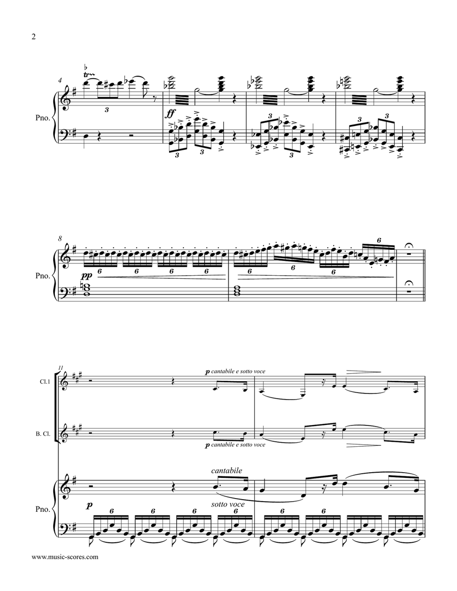 Verdi: Va, Pensiero: 3 Clarinets, Bass Clarinet, Piano Small Ensemble scores gallery preview page 2