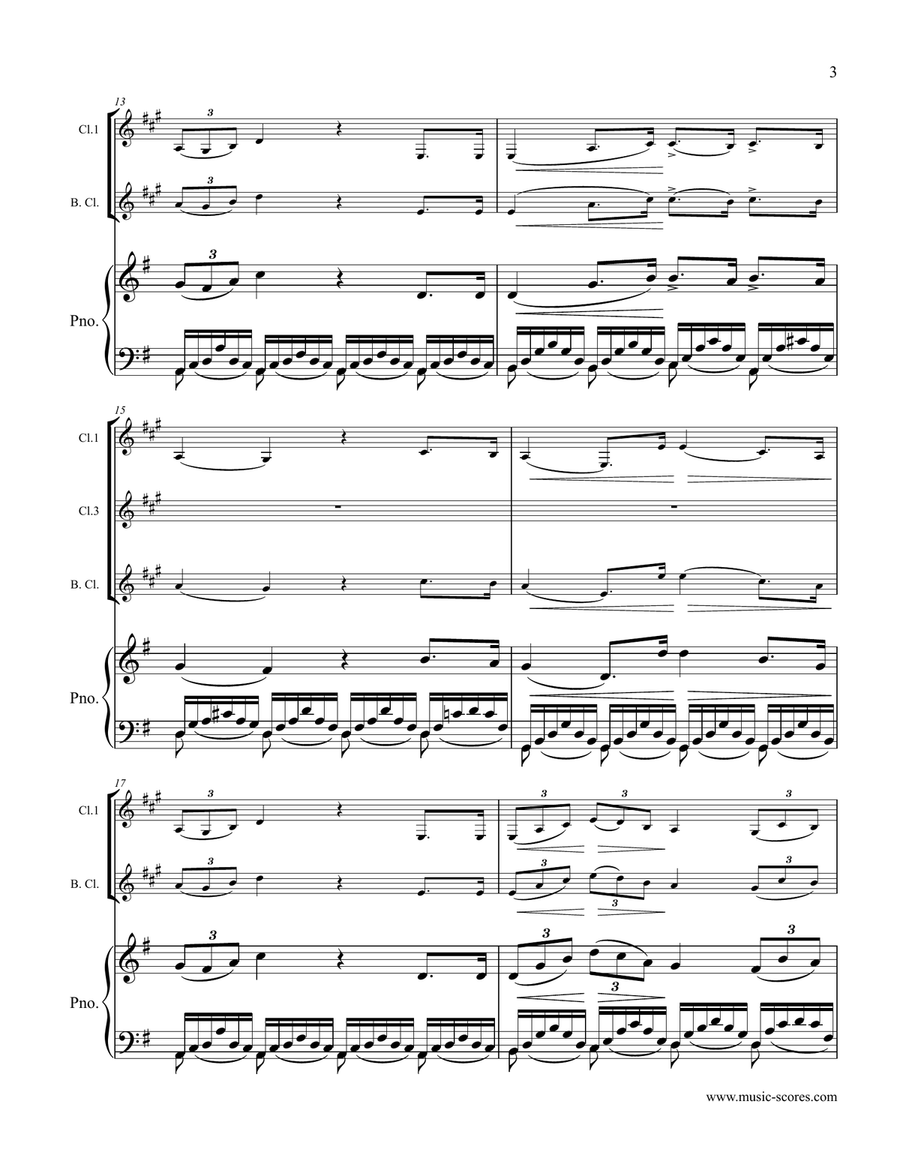 Verdi: Va, Pensiero: 3 Clarinets, Bass Clarinet, Piano Small Ensemble scores gallery preview page 3