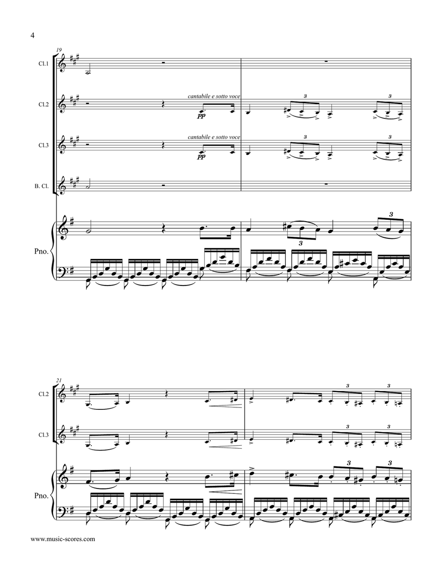 Verdi: Va, Pensiero: 3 Clarinets, Bass Clarinet, Piano Small Ensemble scores gallery preview page 4