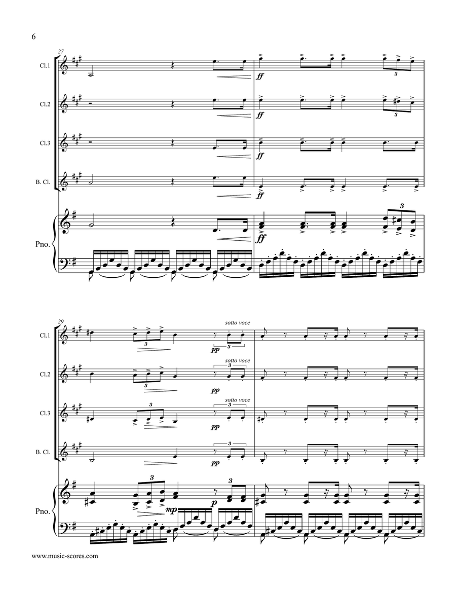 Verdi: Va, Pensiero: 3 Clarinets, Bass Clarinet, Piano Small Ensemble scores gallery preview page 6