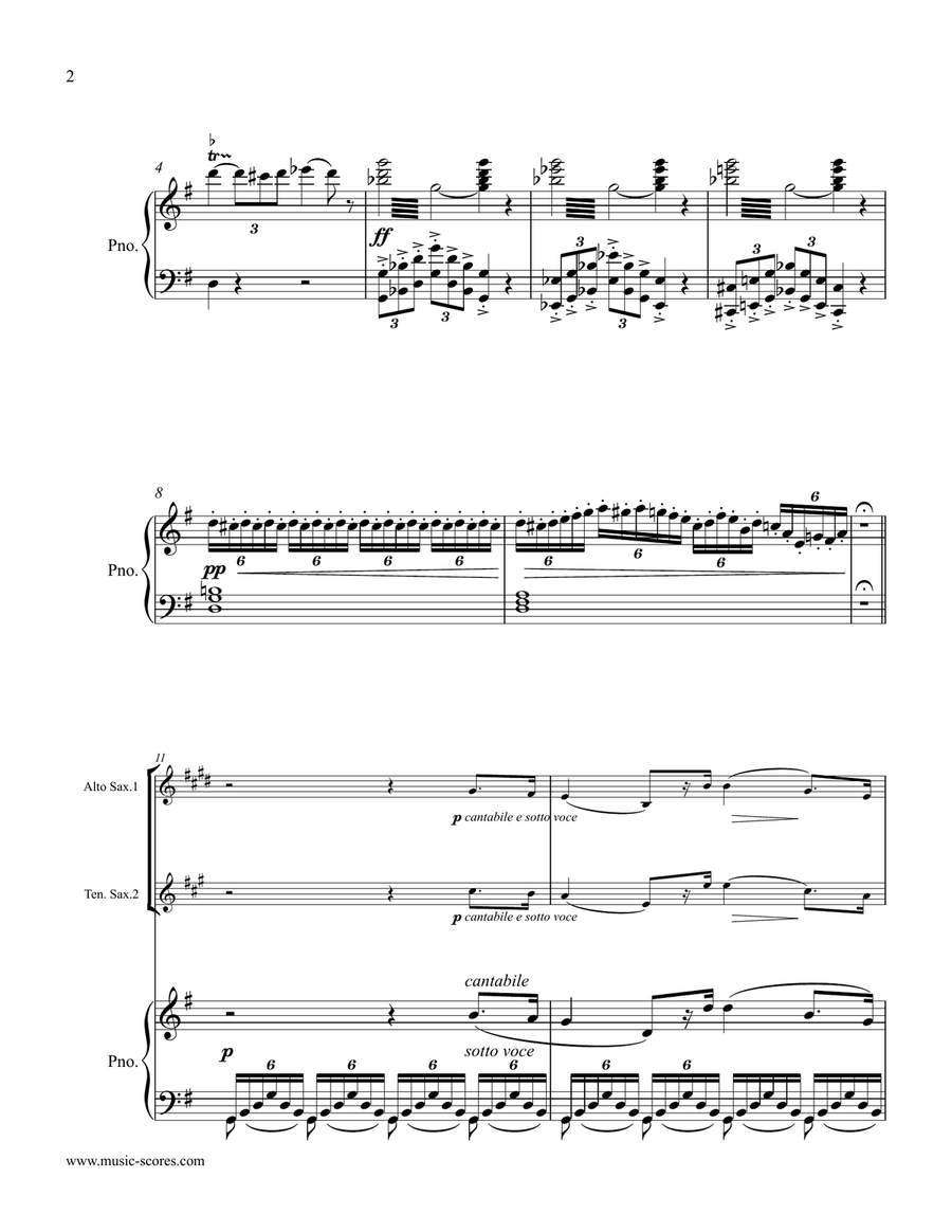 Verdi: Va, Pensiero: 2 Alto Saxes, 2 Tenor Saxes, Piano Small Ensemble scores gallery preview page 2