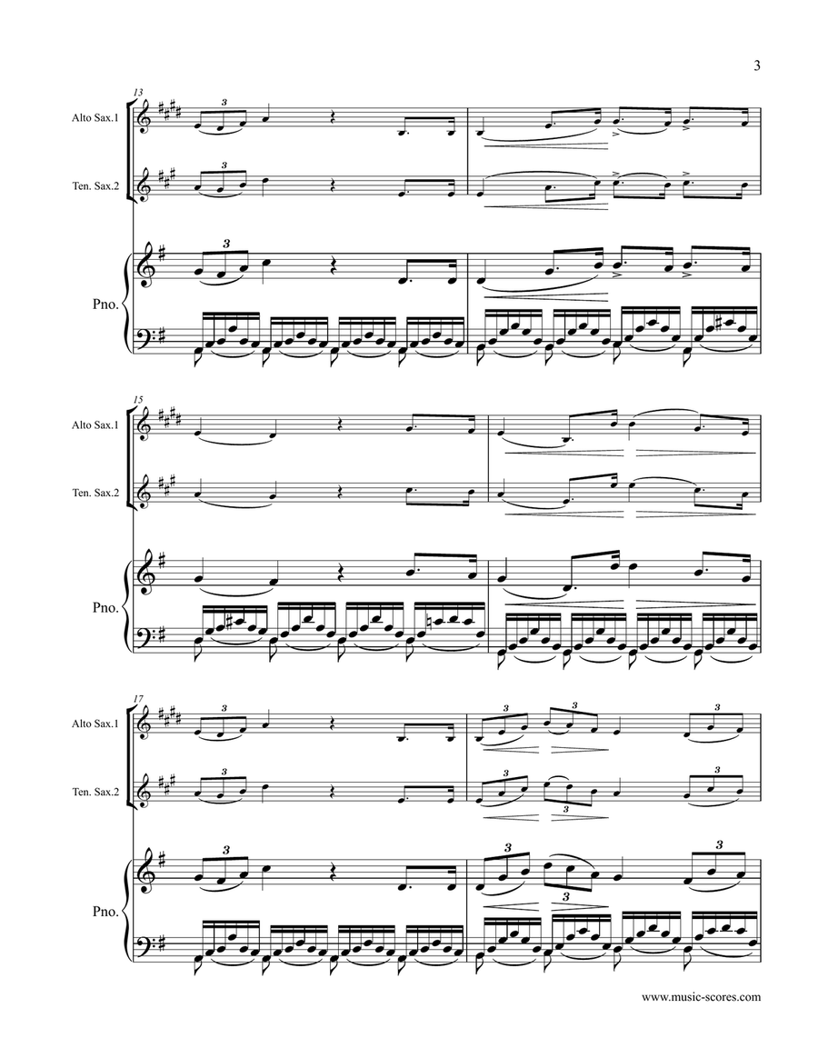 Verdi: Va, Pensiero: 2 Alto Saxes, 2 Tenor Saxes, Piano Small Ensemble scores gallery preview page 3