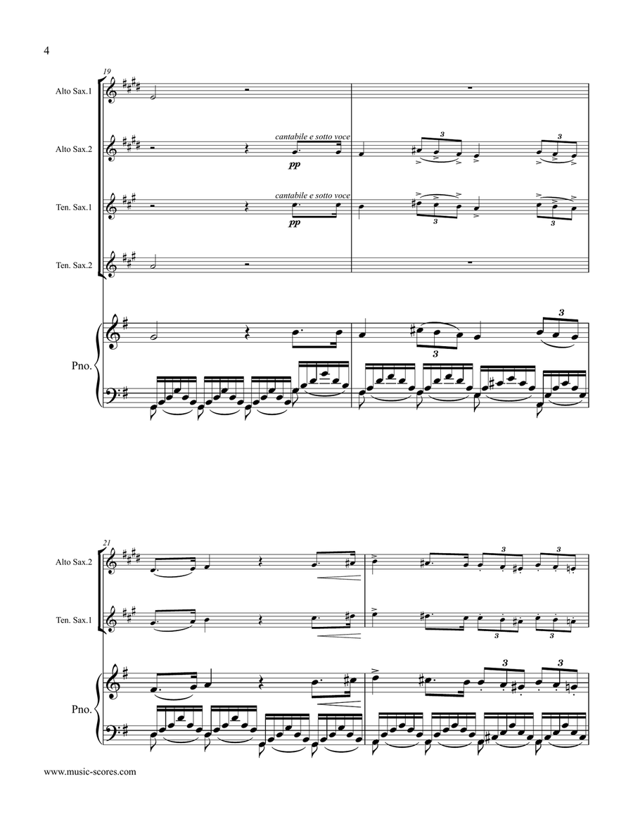 Verdi: Va, Pensiero: 2 Alto Saxes, 2 Tenor Saxes, Piano Small Ensemble scores gallery preview page 4