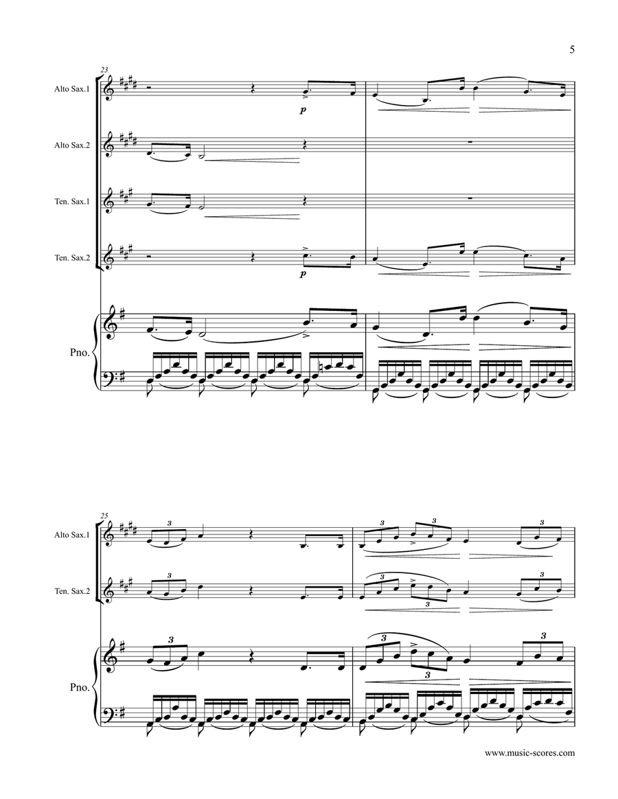 Verdi: Va, Pensiero: 2 Alto Saxes, 2 Tenor Saxes, Piano Small Ensemble scores gallery preview page 5