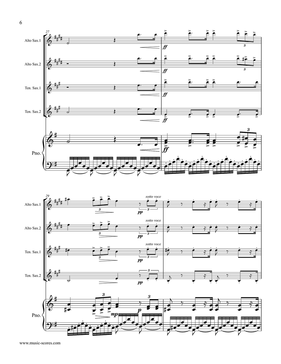 Verdi: Va, Pensiero: 2 Alto Saxes, 2 Tenor Saxes, Piano Small Ensemble scores gallery preview page 6