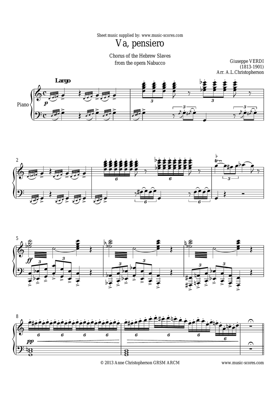Verdi: Va, Pensiero: Violin and Piano Violin Solo scores gallery preview page 1