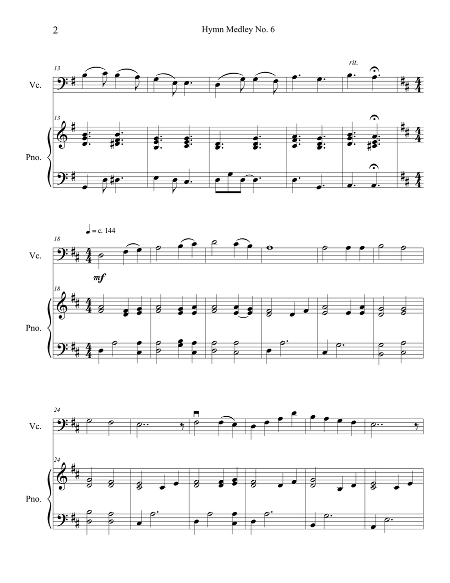 Hymn Medley No. 6 (Cello Solo with Piano Accompaniment) Piano scores gallery preview page 2