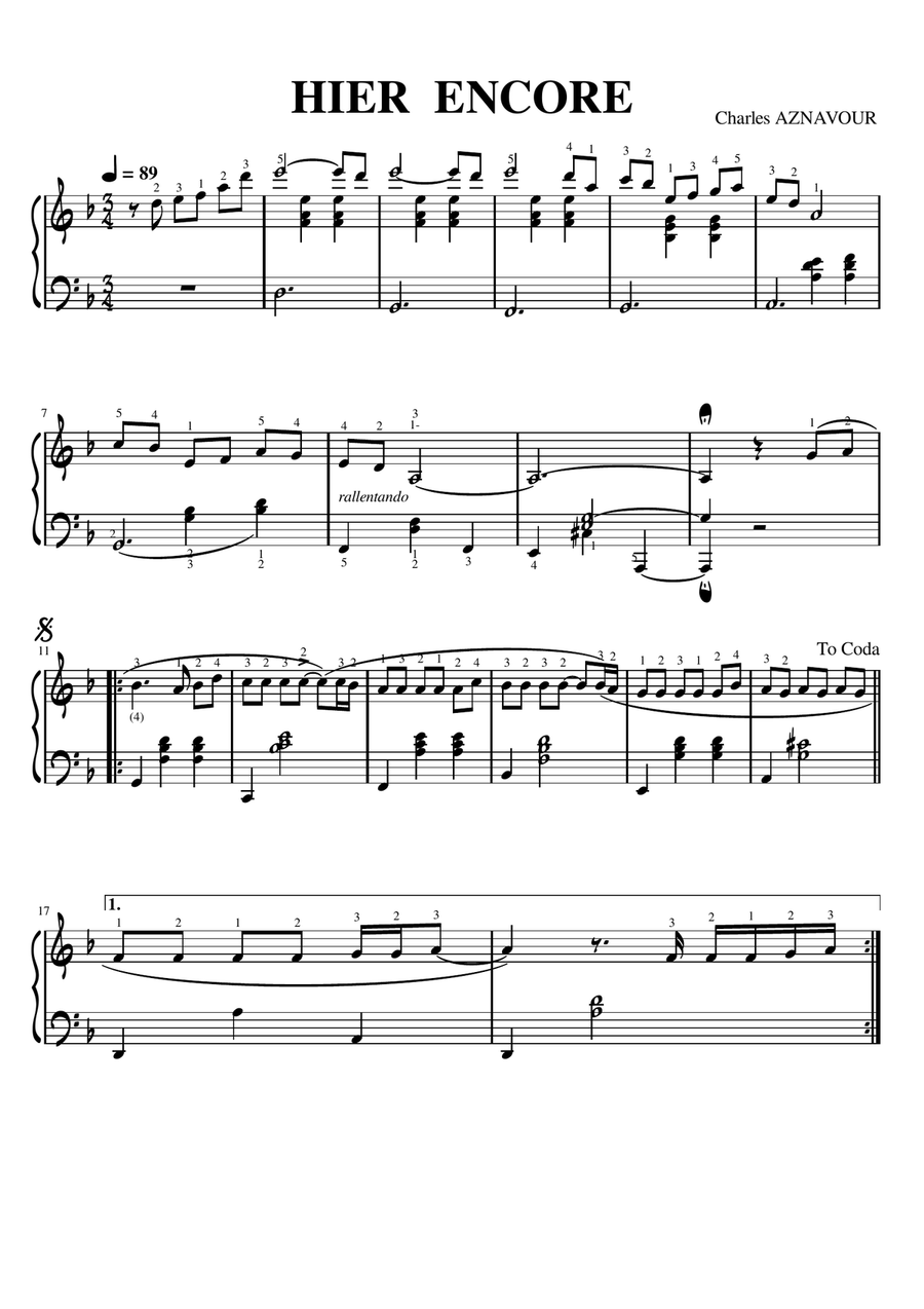 Hier Encore Hier Encore Piano Solo scores gallery preview page 1