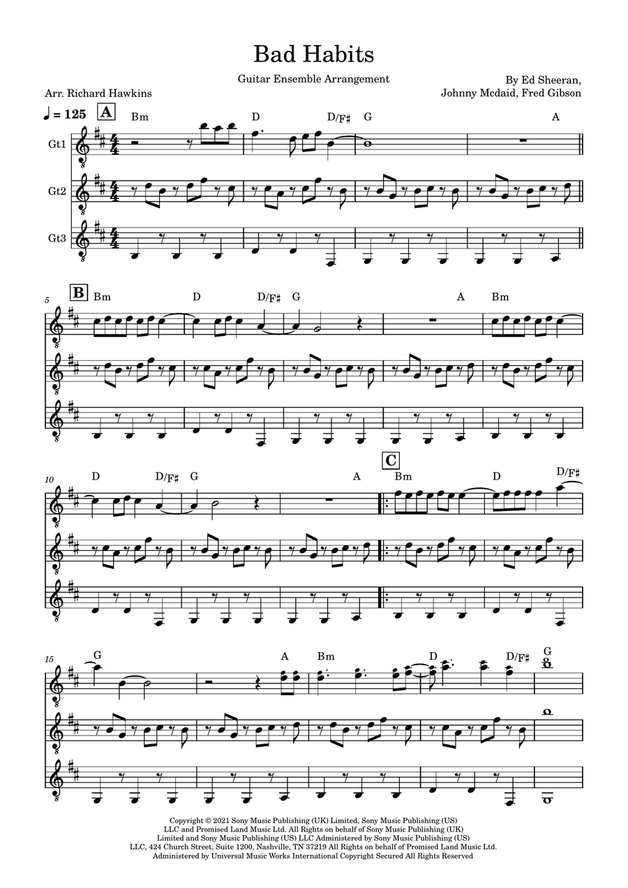Bad Habits Guitar Ensemble scores gallery preview page 1