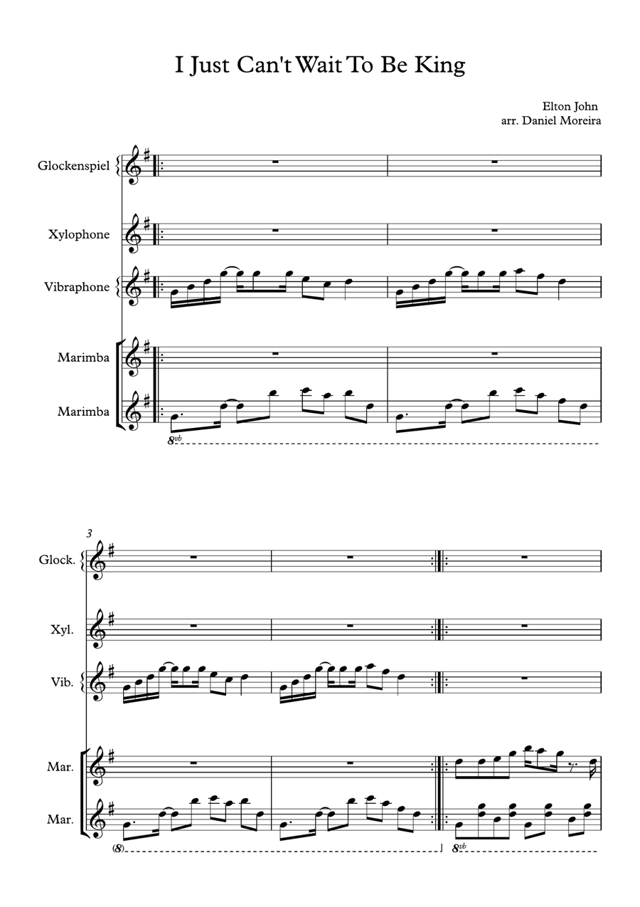 I Just Can't Wait To Be King Percussion Ensemble scores gallery preview page 1