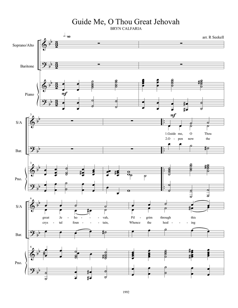 Guide Me, O Thou Great Jehovah 3-Part scores gallery preview page 1