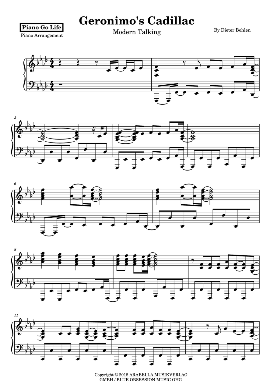 Geronimo's Cadillac Geronimo's Cadillac Piano Solo scores gallery preview page 1