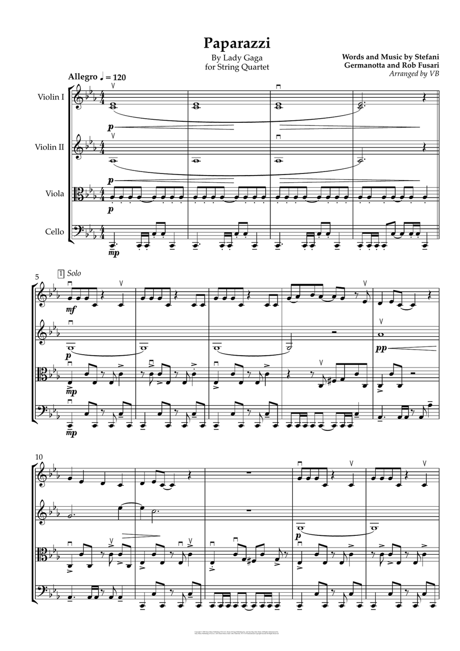 Paparazzi Paparazzi String Quartet scores gallery preview page 1