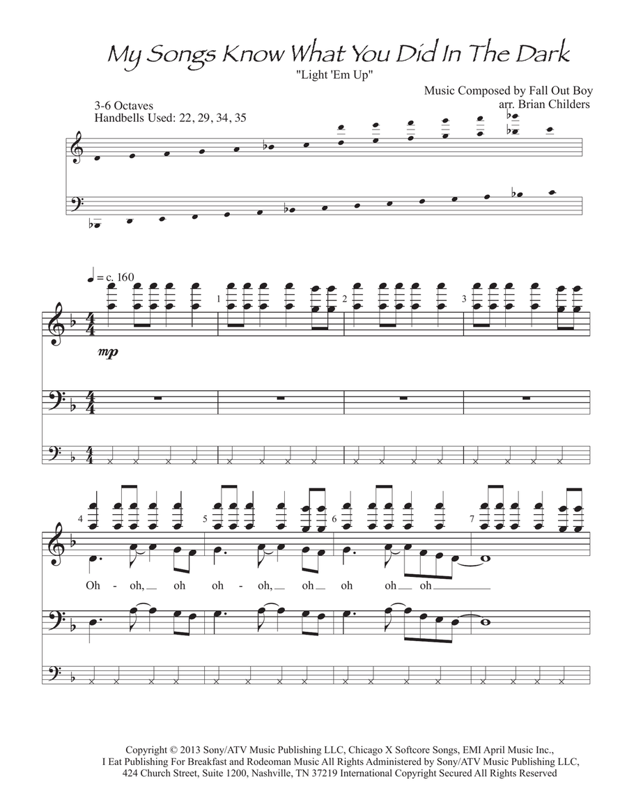 My Songs Know What You Did In The Dark (Light Em Up) - Score Only Handbell Choir scores gallery preview page 2