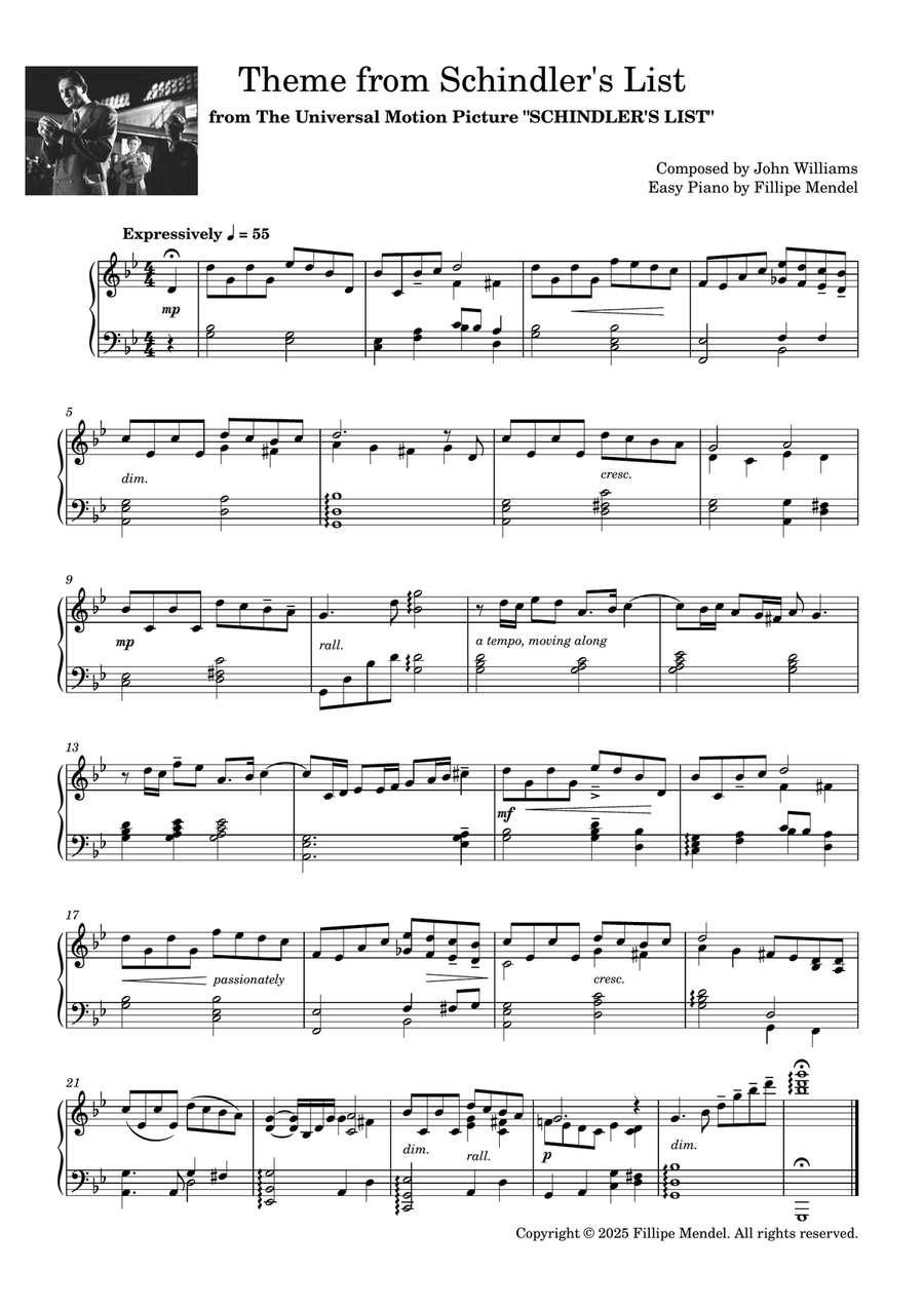 Theme from Schindler's List Easy Piano scores gallery preview page 1