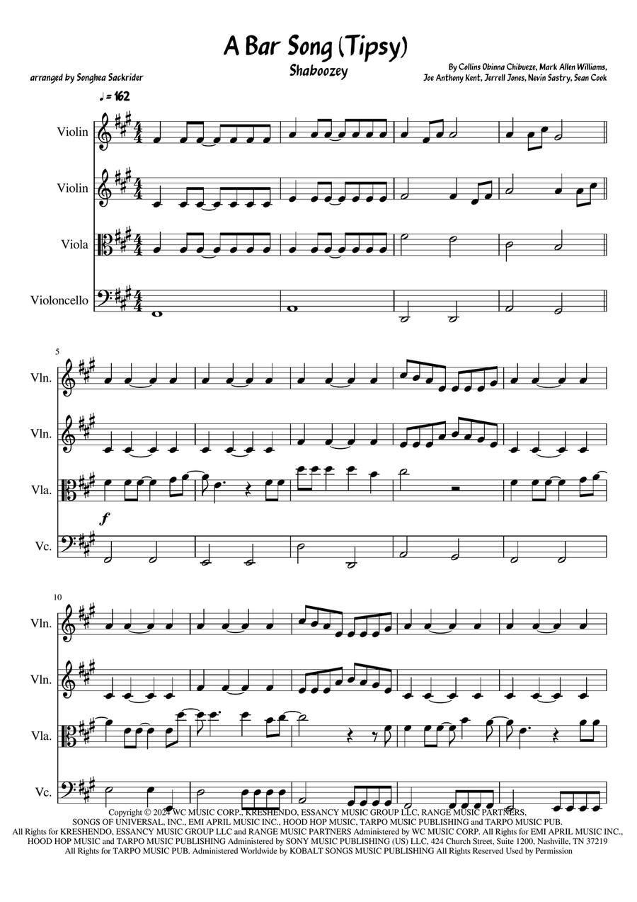 A Bar Song (Tipsy) String Quartet scores gallery preview page 1