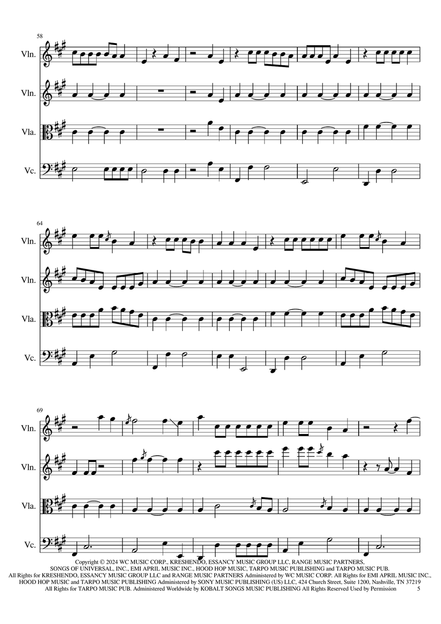 A Bar Song (Tipsy) String Quartet scores gallery preview page 5