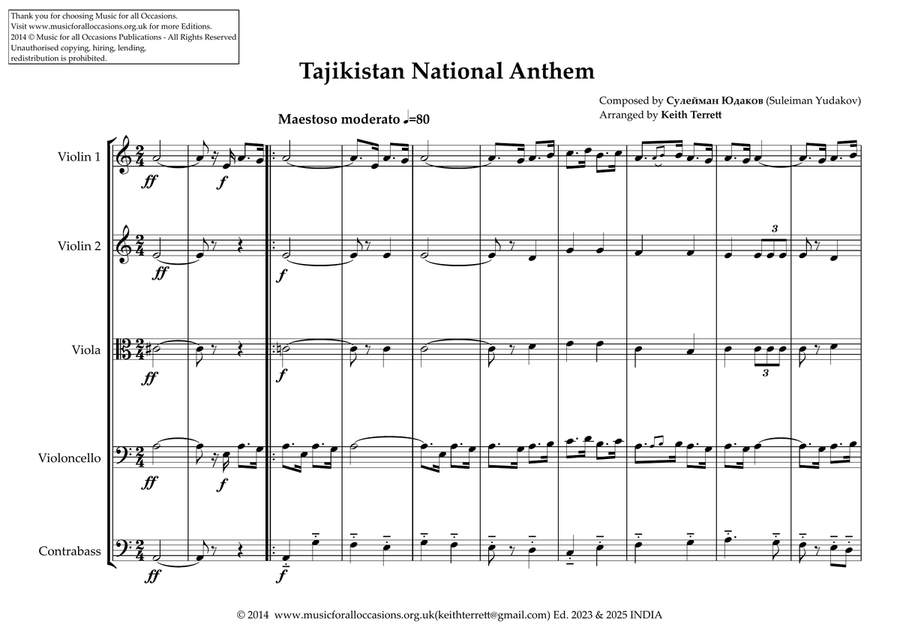 Tajikistan National Anthem for String Orchestra String Orchestra scores gallery preview page 2