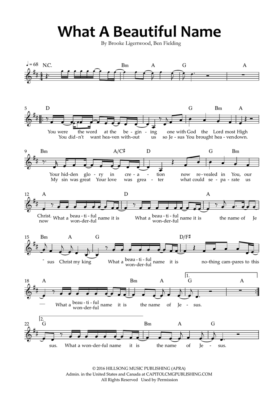 What A Beautiful Name Piano scores gallery preview page 1