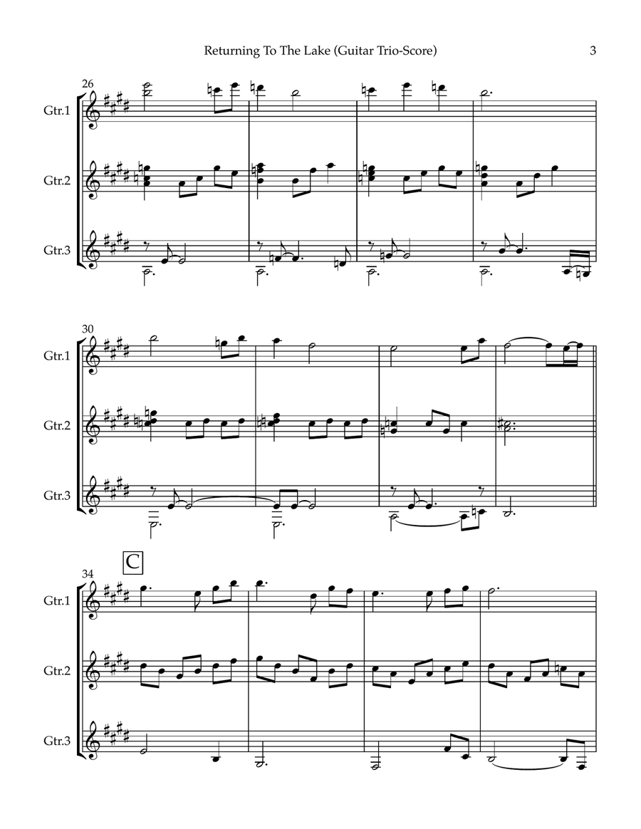 Returning To The Lake - guitar trio (score and separate parts) Guitar Ensemble scores gallery preview page 3