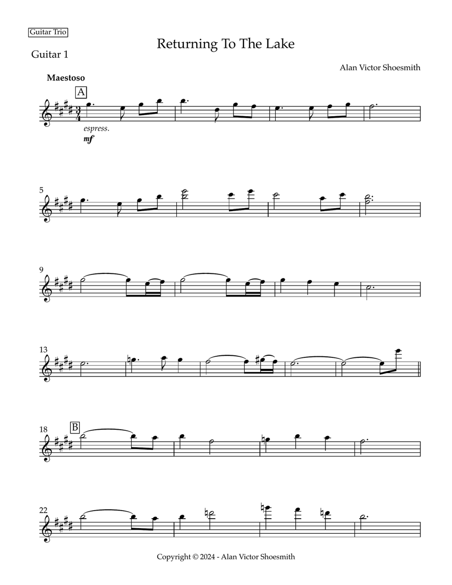Returning To The Lake - guitar trio (score and separate parts) Guitar Ensemble scores gallery preview page 5