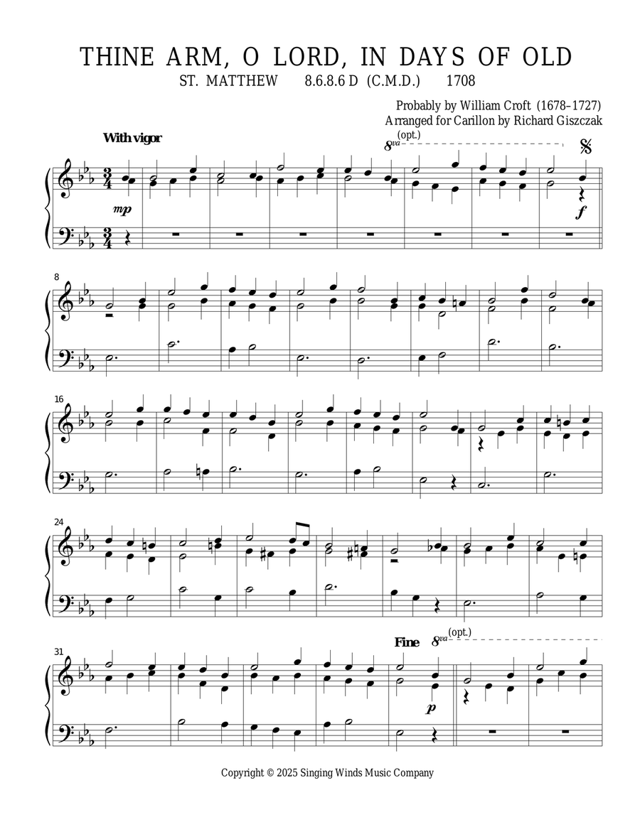 Thine Arm, O Lord, in Days of Old (ST. MATTHEW) Carillon scores gallery preview page 1