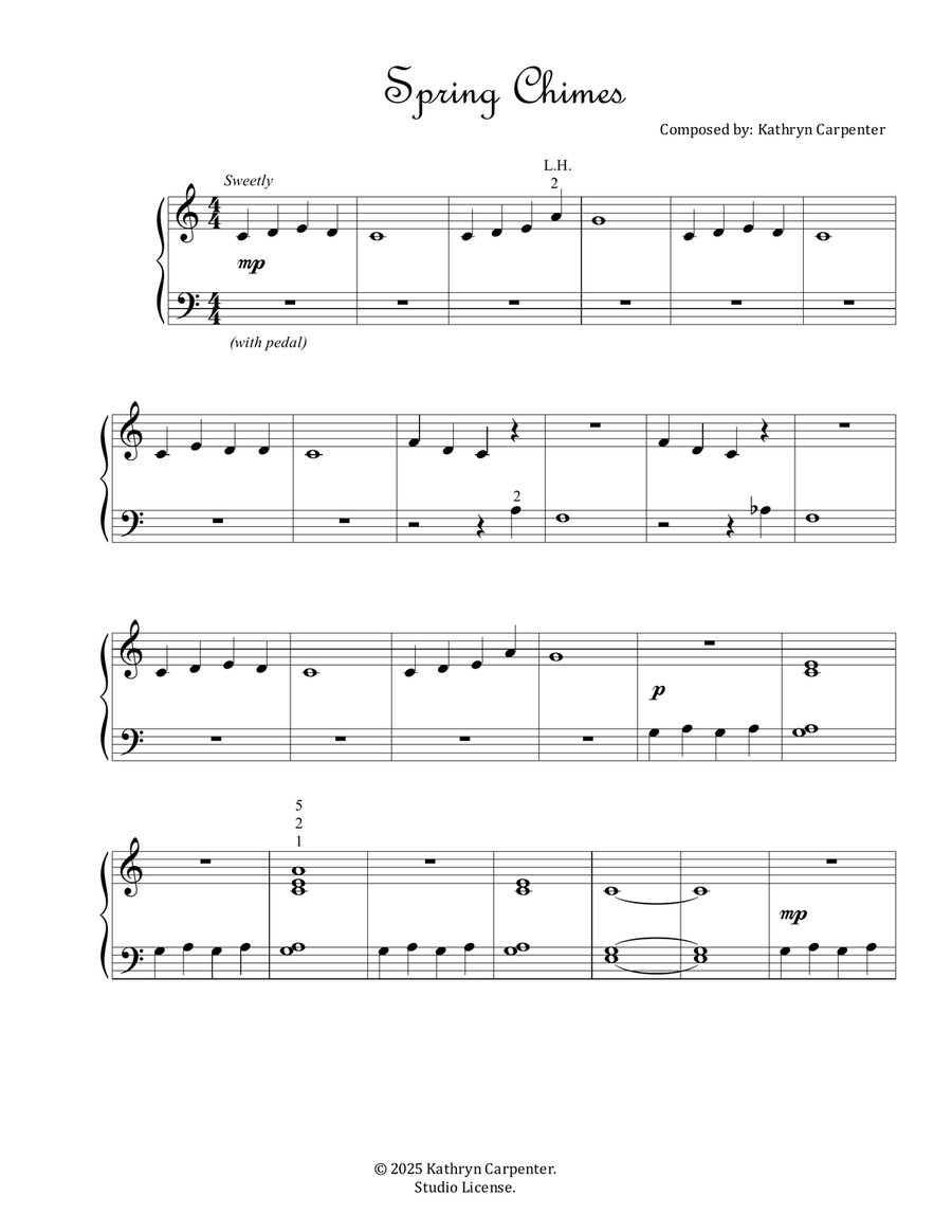 Spring Chimes (Easy Piano C, F, and G Major) Piano Method scores gallery preview page 1