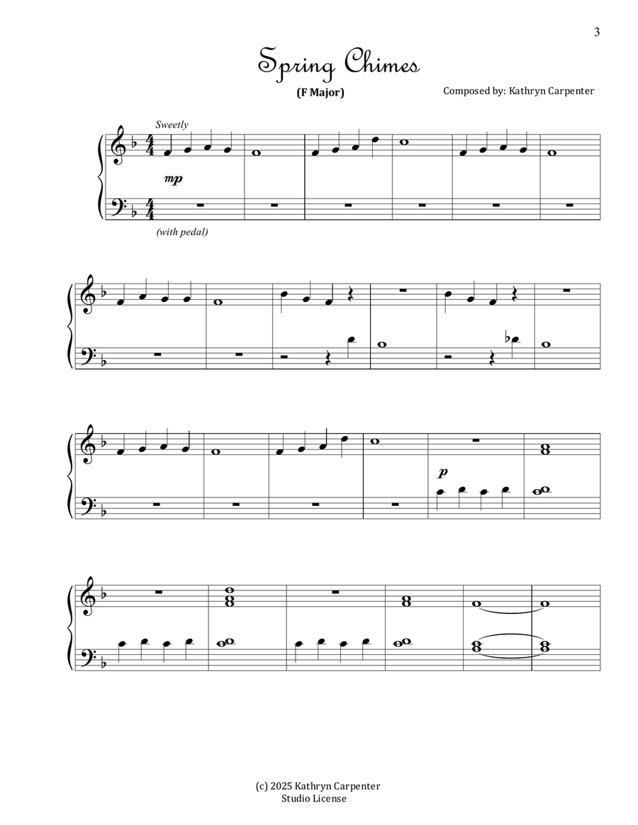 Spring Chimes (Easy Piano C, F, and G Major) Piano Method scores gallery preview page 3